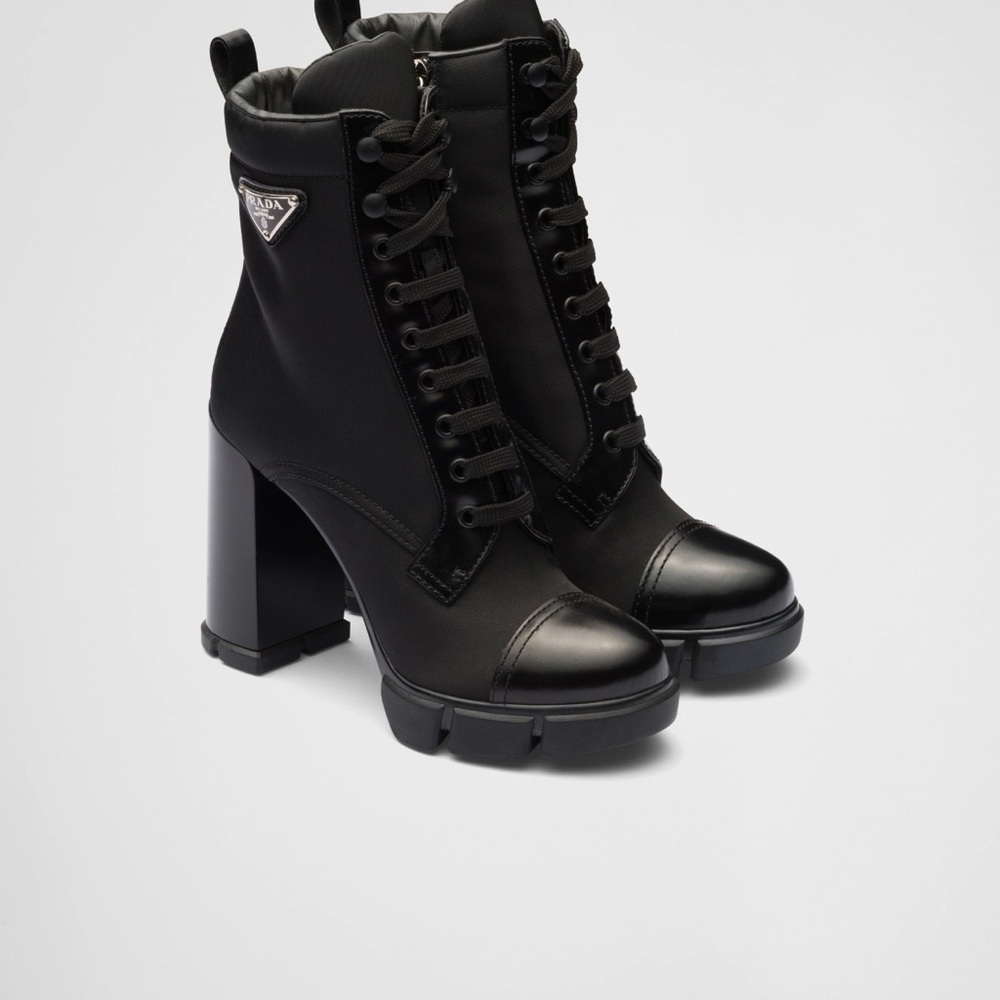 Prada Black Lace-Up Platform Heel Ankle Boots